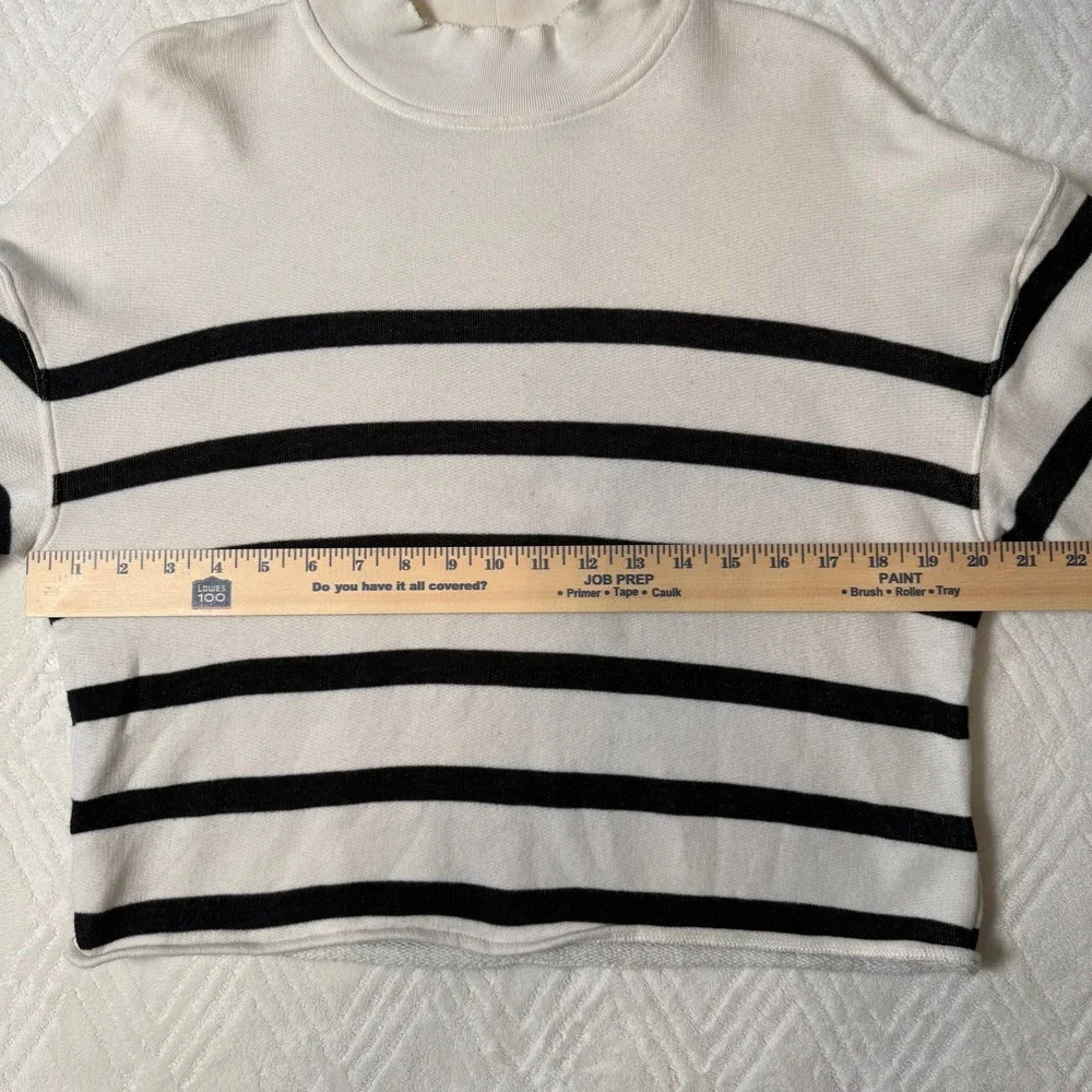 Classic Coastal J.Crew Striped Sweater M Black White Mock Neck Cotton Pullover